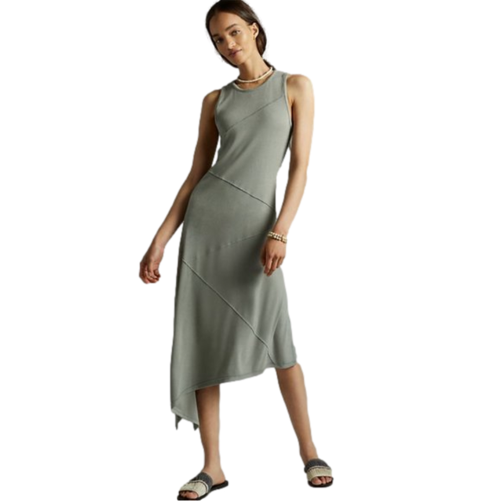 NWT! Anthropologie BORDEAUX Seamed Asymmetrical Maxi‎ Dress In Green Large